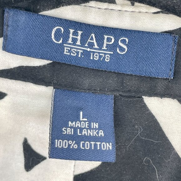 Chaps Womens Large Black White Floral Button Up Shirt 3/4 Sleeve Blouse - Picture 3 of 6